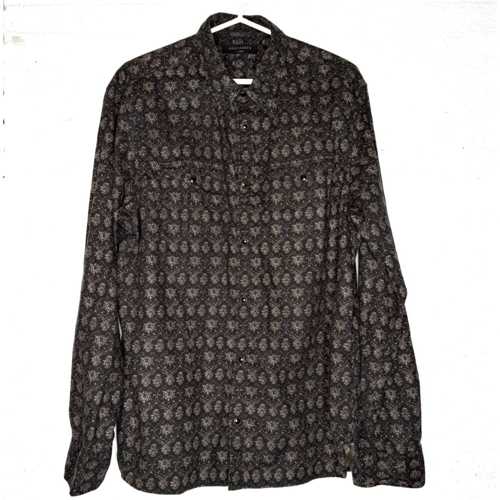 AllSaints Hunlock Gothic Snap L/S Shirt XL Dark Western Cowboy Punk